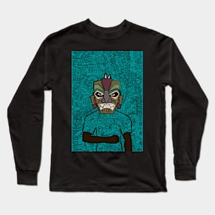 Discover the 'l' NFT: MaleMask Character with Hawaiian Eyes, Freakish Dark Skin, and Artistic Doodle Design Long Sleeve T-Shirt